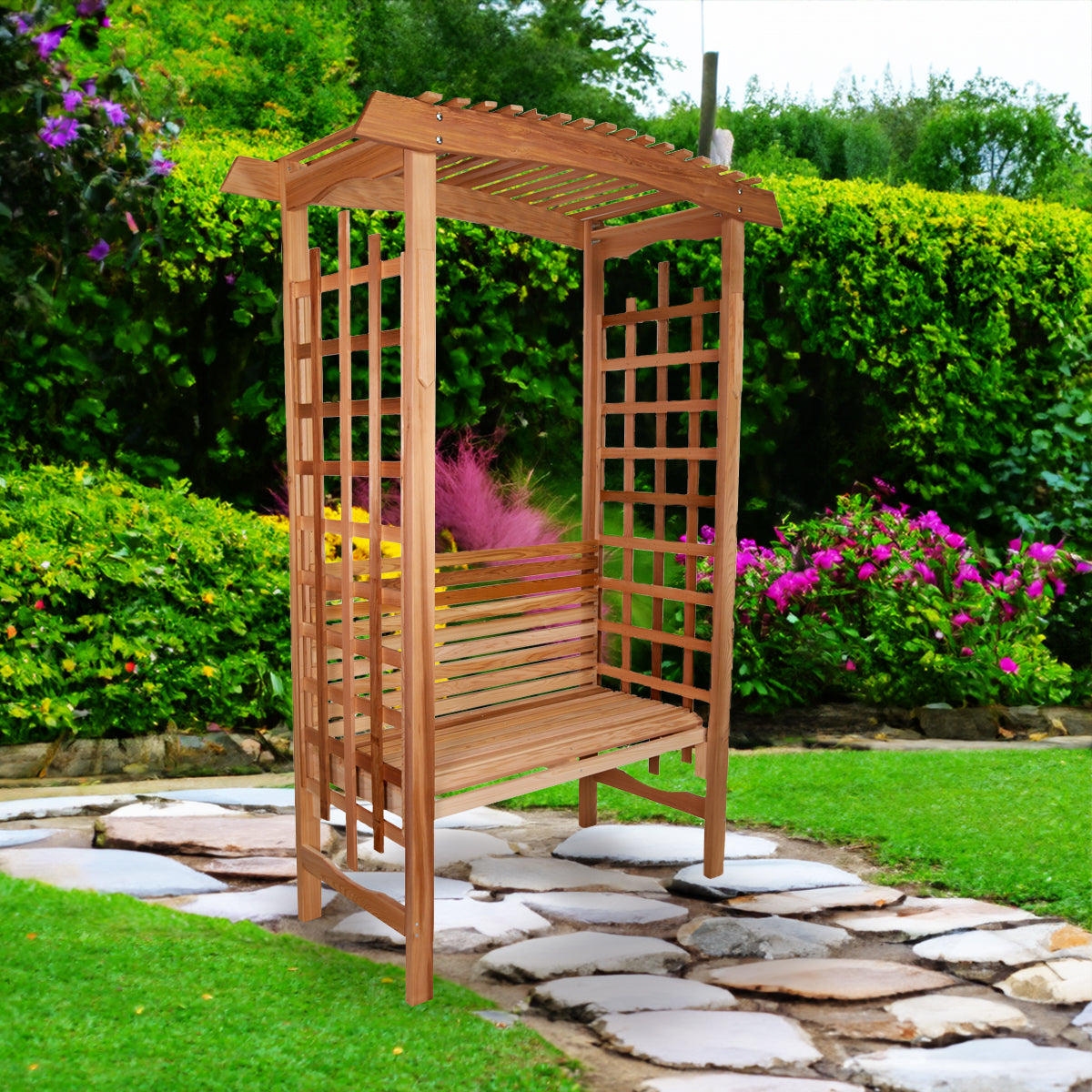 Western Red Cedar Arbor with Bench – Classic Wooden Garden Seat & Trellis Combo