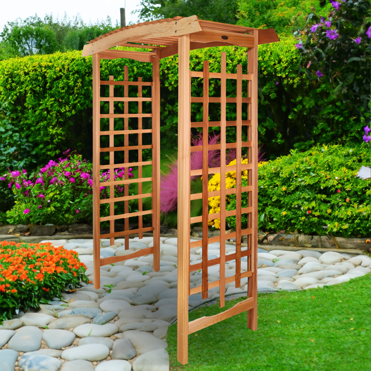 Western Red Cedar Garden Arch Arbor – Handcrafted Wooden Pagoda