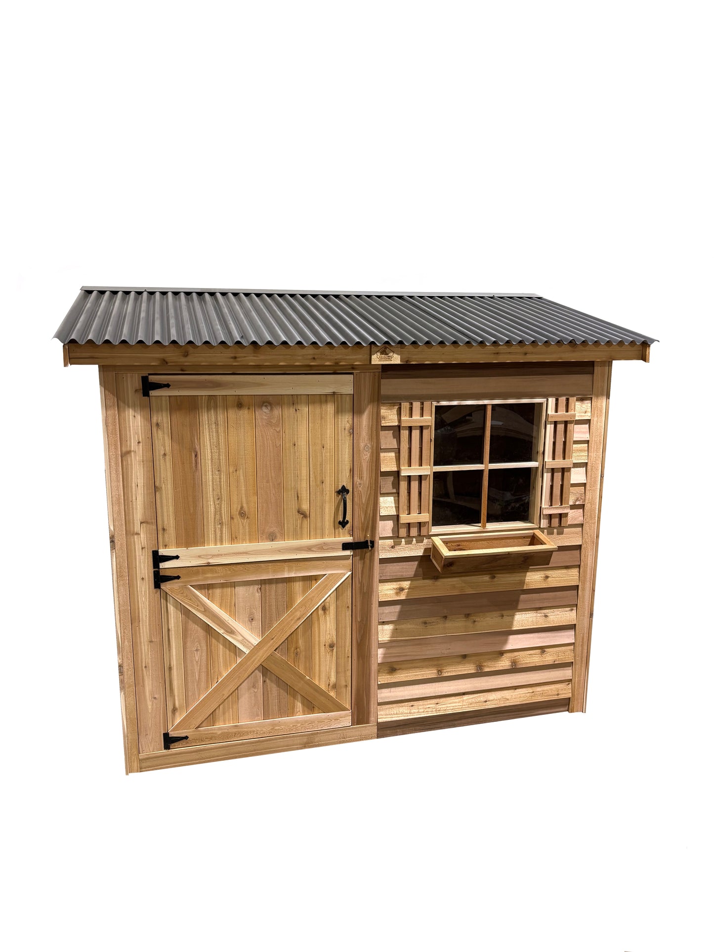 8x4 western red cedar shed with metal roof