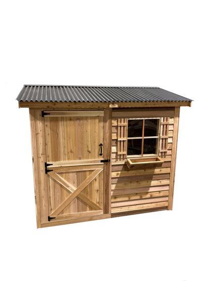 8x4 western red cedar shed with metal roof