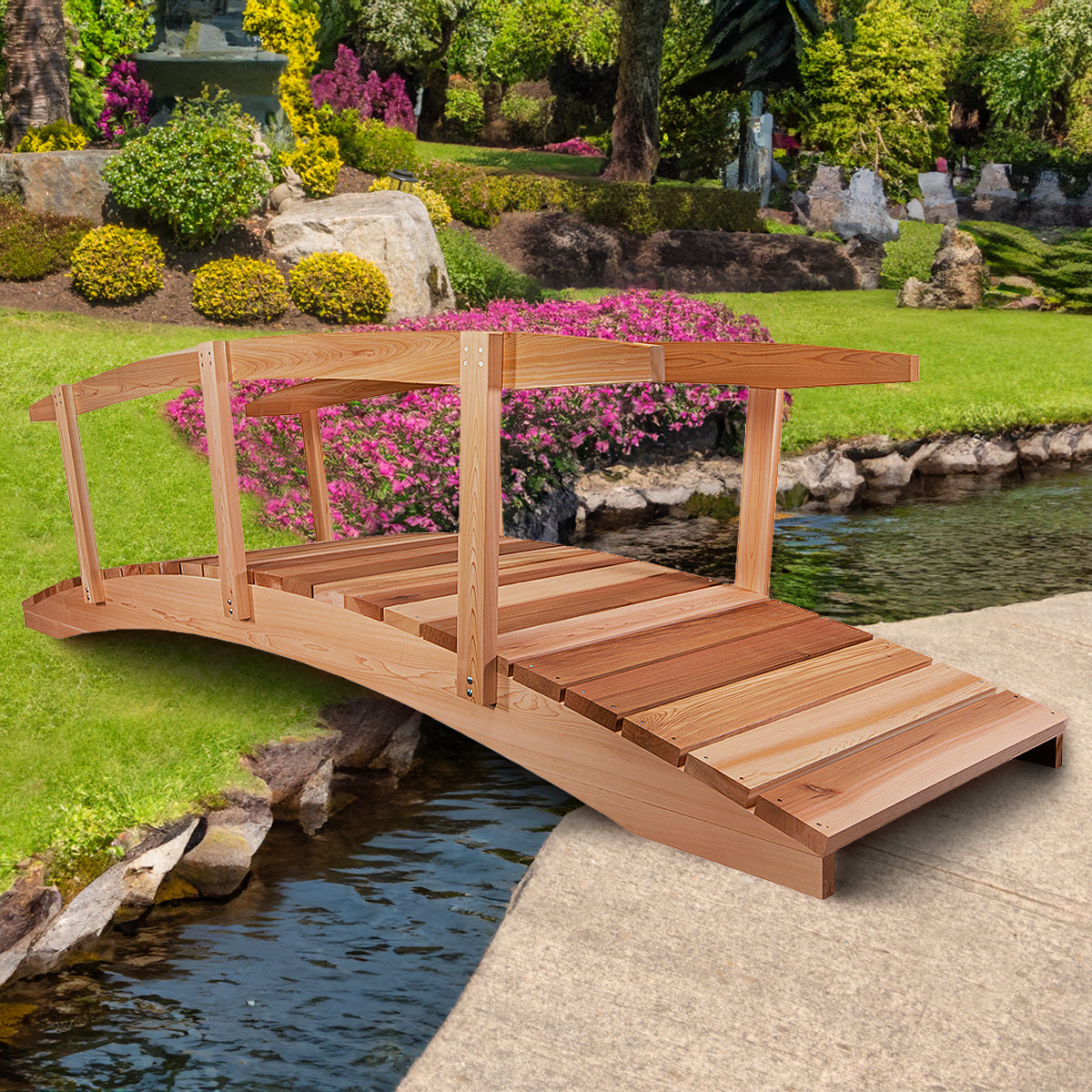 12-ft Rustic Cedar Garden Bridge – Premium Landscape Feature for Canadian Yards & Streams