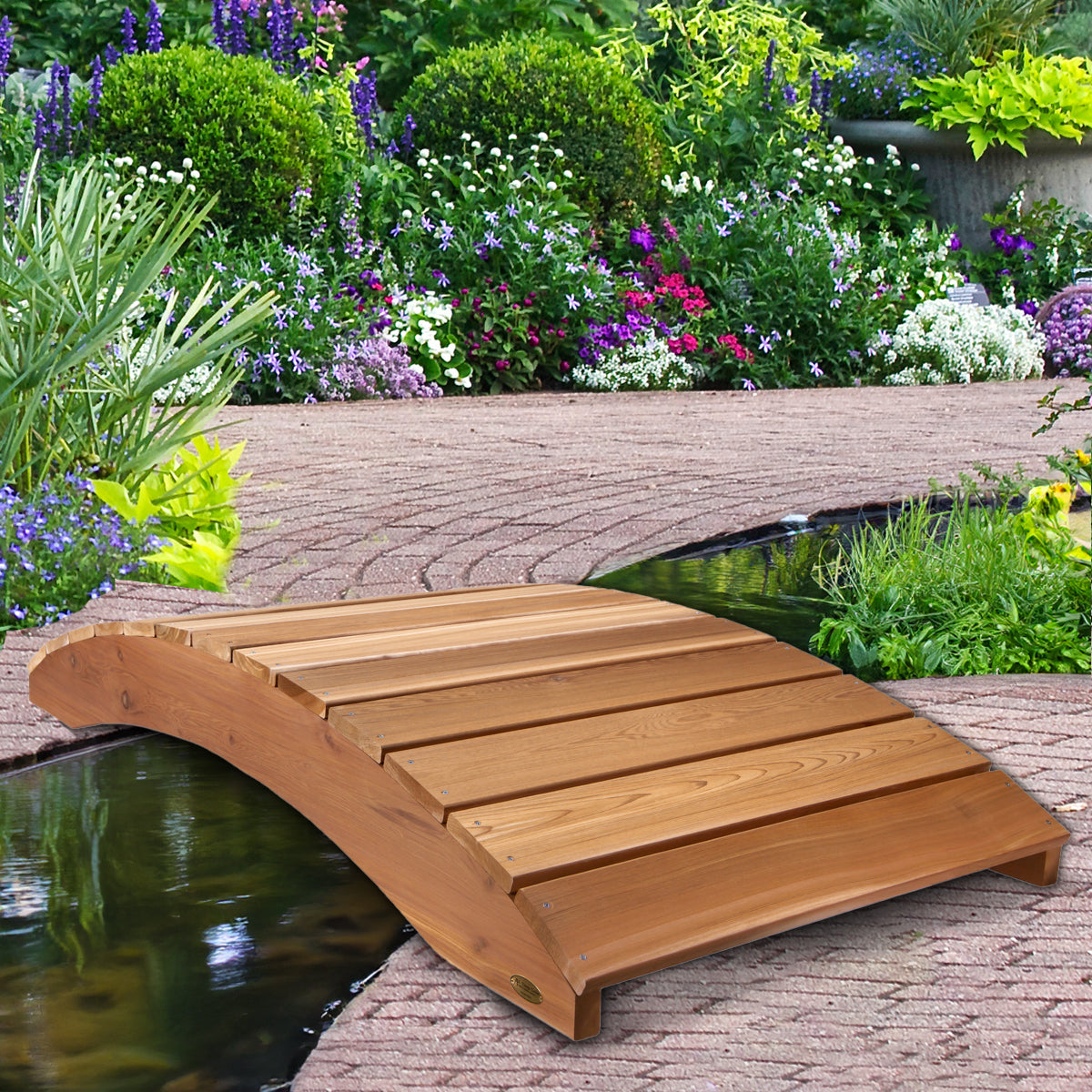 6-ft Western Red Cedar Landscape Bridge – Decorative Flat Arch Garden Footbridge